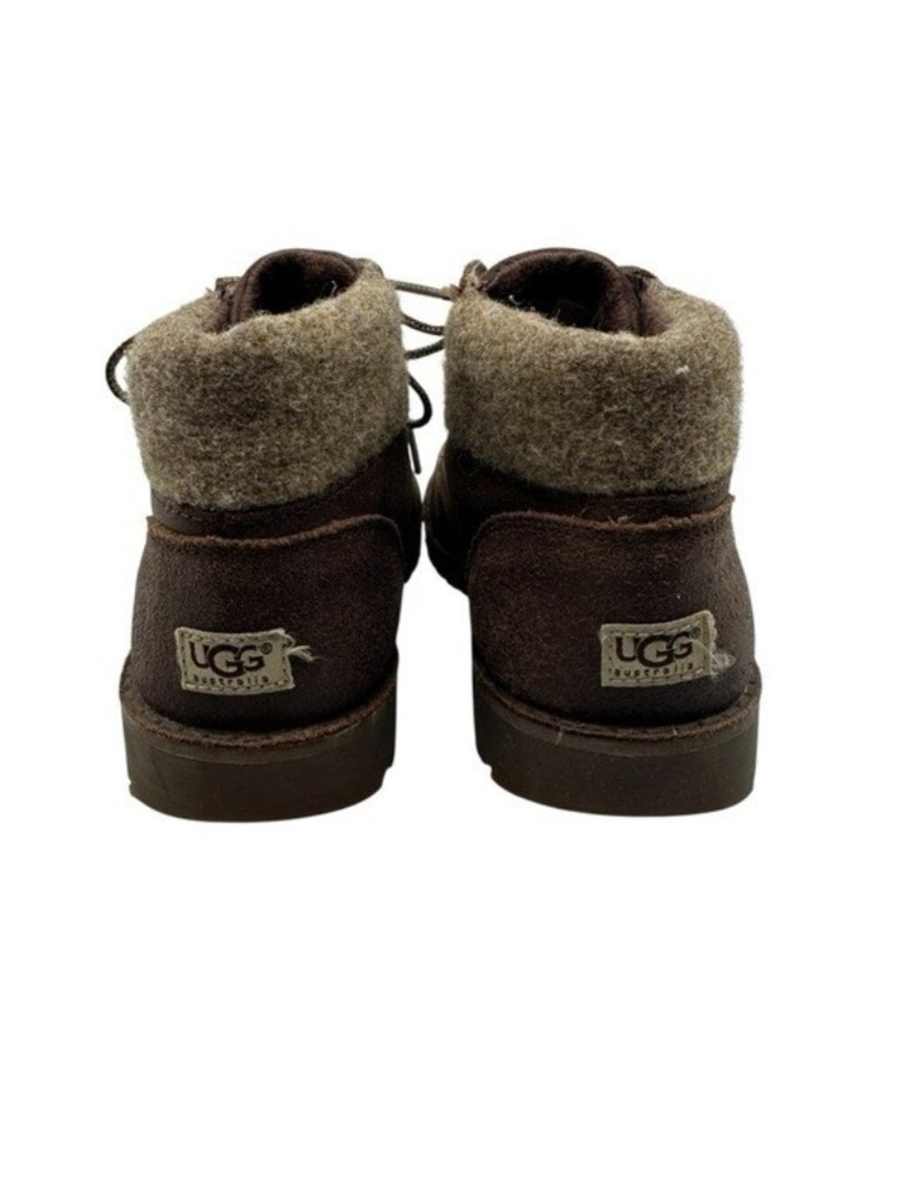 UGG Orin Kids Size 3 Ankle Boots Wool Brown Leather Wool Cuff Lace Up 1008001K - Picture 4 of 9